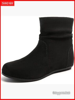 Wide Width Ankle Boots with Side Zipper Low Heel Memory Foam
